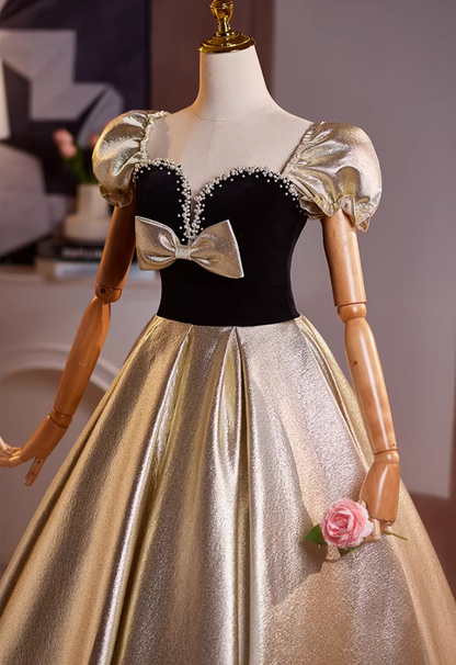 Vibrant A-Line Sweetheart Neck Sweet 16th Gowns Short Sleeve Bow Pearls Prom Dress AP5196