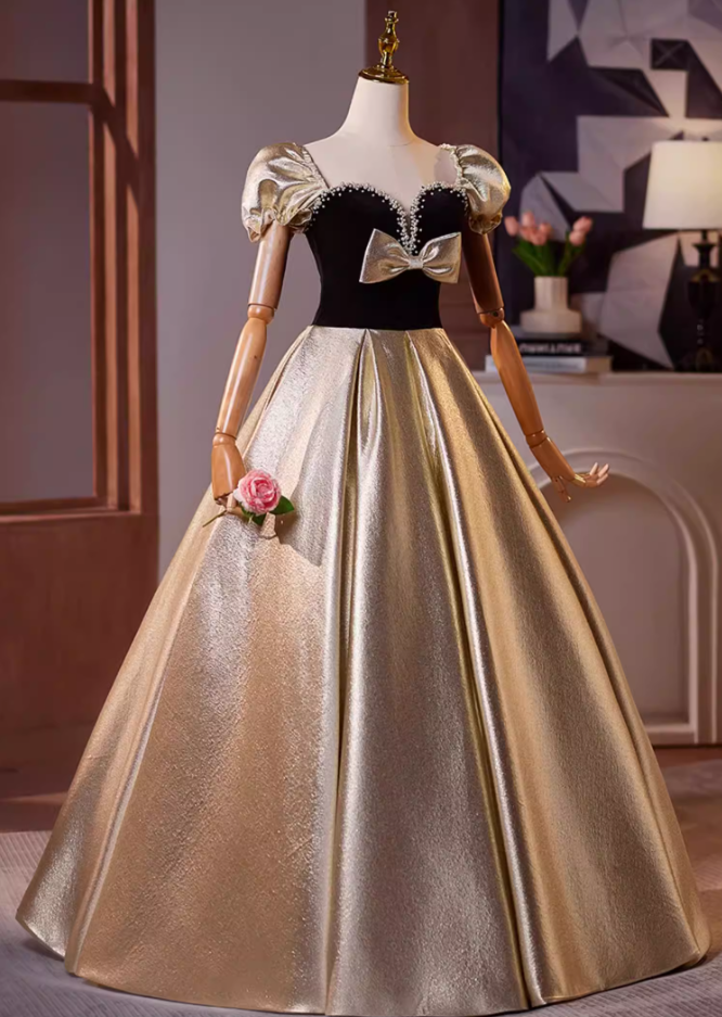 Vibrant A-Line Sweetheart Neck Sweet 16th Gowns Short Sleeve Bow Pearls Prom Dress AP5196