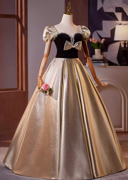 Vibrant A-Line Sweetheart Neck Sweet 16th Gowns Short Sleeve Bow Pearls Prom Dress AP5196
