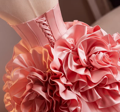 Fashionable Strapless A-Line Tulle Sweet 16th Gowns Beads Handmade Flowers Prom Dress AP5197