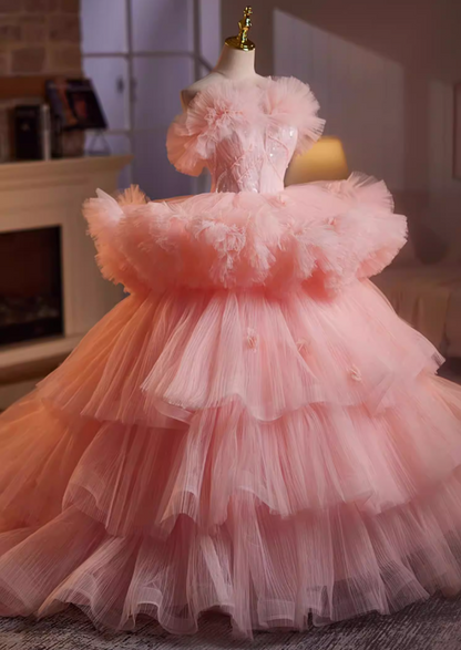 French Style Strapless A-Line Tiered Tulle Sweet 16th Gowns Sequins Beading Appliques Prom Dress AP5198