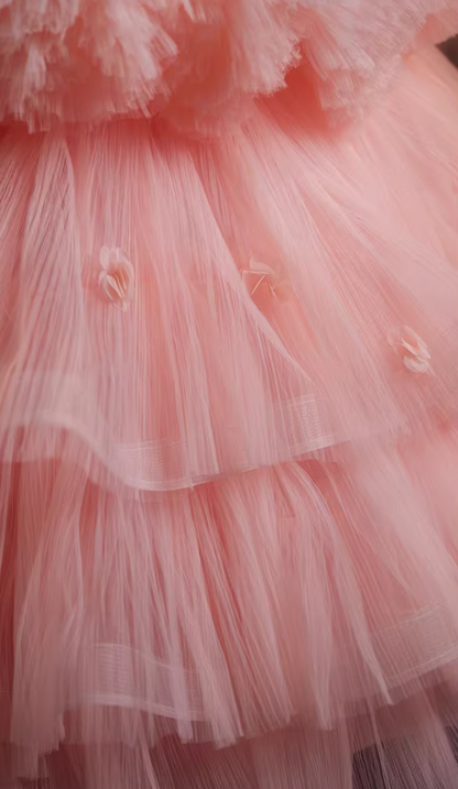 French Style Strapless A-Line Tiered Tulle Sweet 16th Gowns Sequins Beading Appliques Prom Dress AP5198