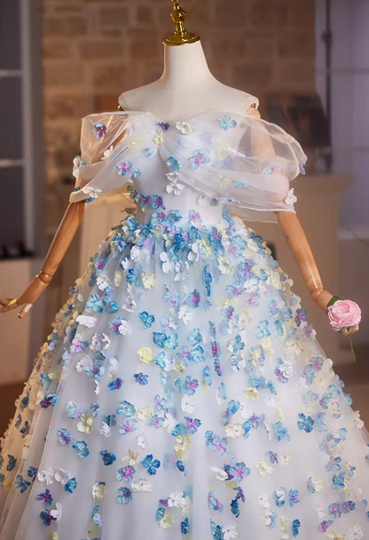 Charming A-Line Tulle Off-Shoulder Sweet 16th Dresses Appliques Beads Prom Dress AP5200