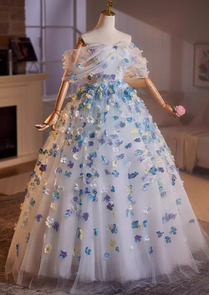 Charming A-Line Tulle Off-Shoulder Sweet 16th Dresses Appliques Beads Prom Dress AP5200