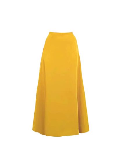 Flowy 2-Piece Set A-Line Short Sleeve Maxi Skirt Vibrant Chest Cutout Square Neck Royal Blue Top Yellow Pleated Long Dress AP5202