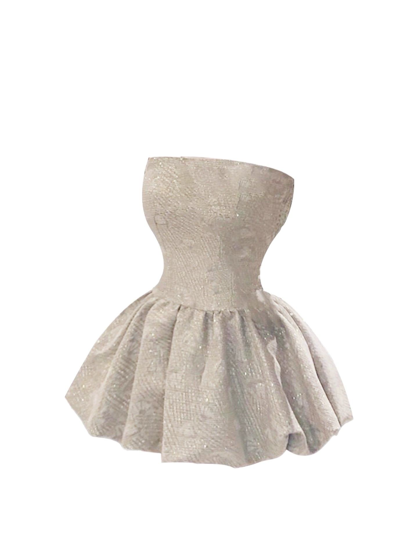 Vogue Light Gray Strapless A-Line Mini Skirt Sparkly Textured Fabric Fitted Waist Short Dress AP5212