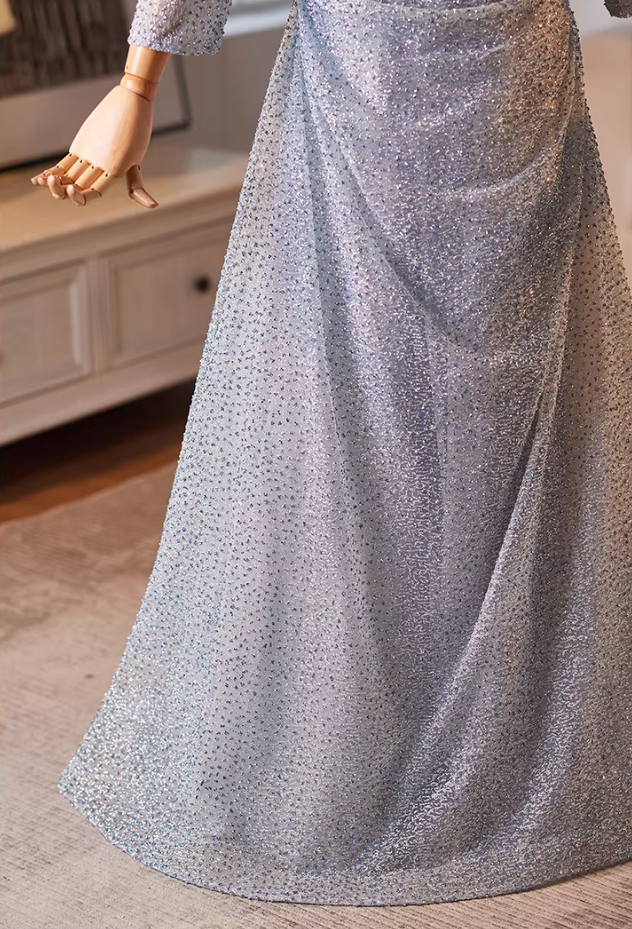 Vogue A-Line Square Neck Sweet 16th Dresses Long Sleeve Sequins Draped Prom Dress AP5228