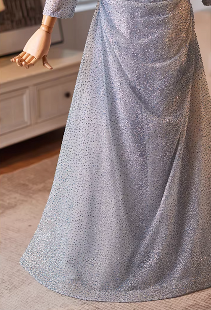 Vogue A-Line Square Neck Sweet 16th Dresses Long Sleeve Sequins Draped Prom Dress AP5228