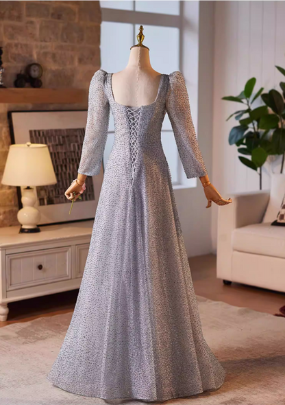 Vogue A-Line Square Neck Sweet 16th Dresses Long Sleeve Sequins Draped Prom Dress AP5228