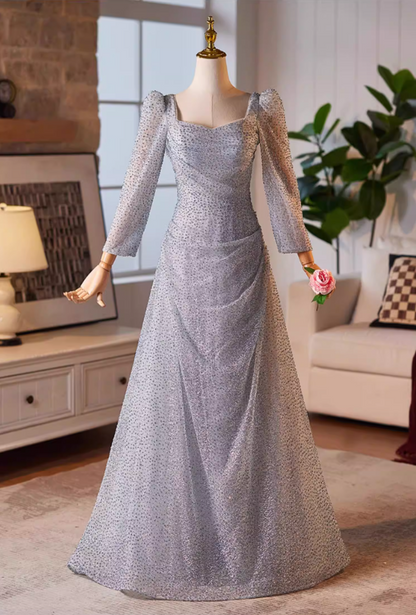 Vogue A-Line Square Neck Sweet 16th Dresses Long Sleeve Sequins Draped Prom Dress AP5228