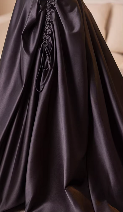 Princess Halter Neck Gathered A-Line Black Sweet 16 Gowns Backless Black Satin Prom Dress AP5231