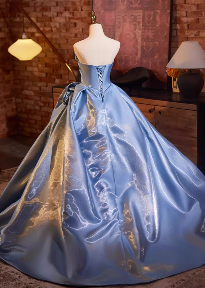 Pretty Strapless A-Line Satin Sweet 16th Gowns Handmade Flowers Prom Dress AP5232