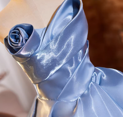 Pretty Strapless A-Line Satin Sweet 16th Gowns Handmade Flowers Prom Dress AP5232