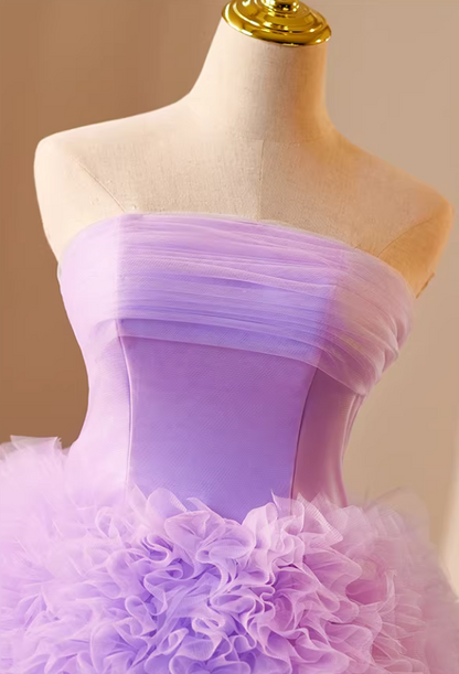 Maximalism Strapless A-Line Sweet 16th Gowns Purple Ruffled Tulle Prom Dress AP5233