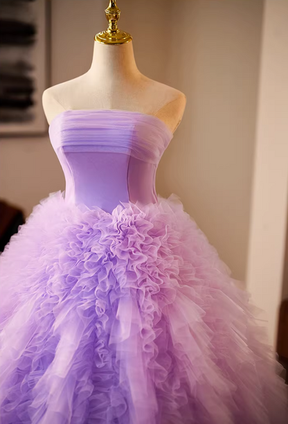 Maximalism Strapless A-Line Sweet 16th Gowns Purple Ruffled Tulle Prom Dress AP5233