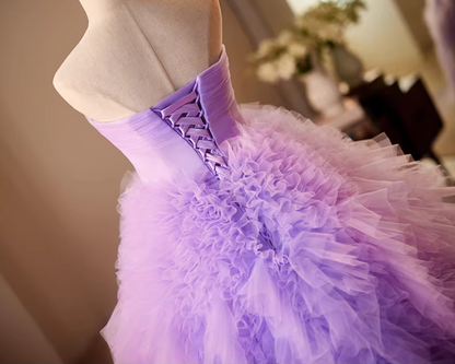 Maximalism Strapless A-Line Sweet 16th Gowns Purple Ruffled Tulle Prom Dress AP5233