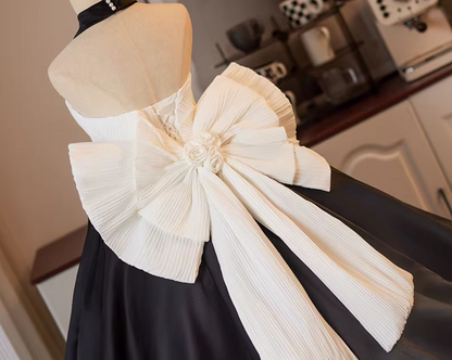 Fancy Strapless A-Line White & Black Sweet 16th Gowns Handmade Flowers Bows Prom Dress AP5234