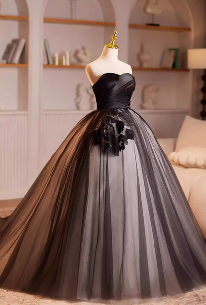 Delicate Strapless A-Line Sweet 16th Gowns Layered Tulle Handmade Flowers Prom Dress AP5235