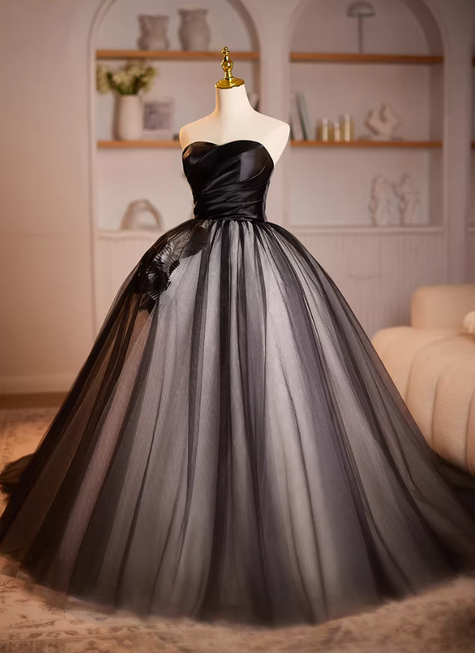 Delicate Strapless A-Line Sweet 16th Gowns Layered Tulle Handmade Flowers Prom Dress AP5235