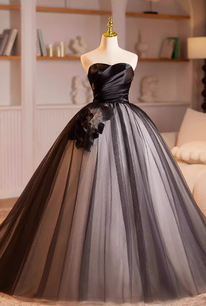 Delicate Strapless A-Line Sweet 16th Gowns Layered Tulle Handmade Flowers Prom Dress AP5235