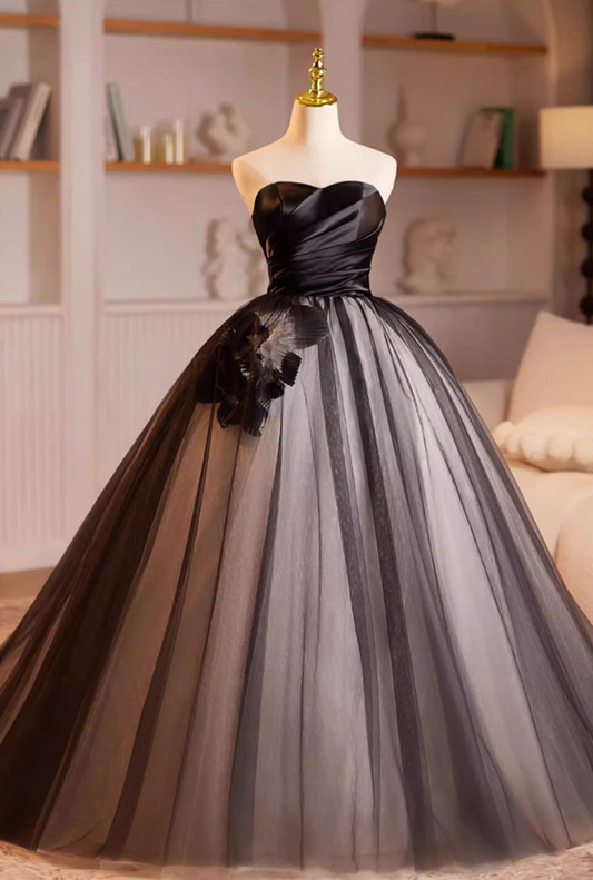 Delicate Strapless A-Line Sweet 16th Gowns Layered Tulle Handmade Flowers Prom Dress AP5235