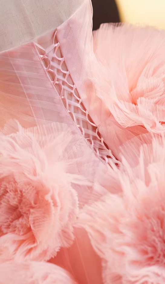 Hottie Strapless A-Line Pink Tulle Sweet 16th Gowns Bow Handmade Flowers Prom Dress AP5238