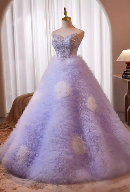Victorian-Inspired A-Line Ruffles Tulle Strapless Sweet 16th Gowns Sequins Beading Prom Dress AP5240