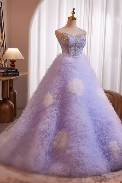 Victorian-Inspired A-Line Ruffles Tulle Strapless Sweet 16th Gowns Sequins Beading Prom Dress AP5240