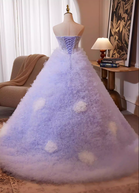 Victorian-Inspired A-Line Ruffles Tulle Strapless Sweet 16th Gowns Sequins Beading Prom Dress AP5240