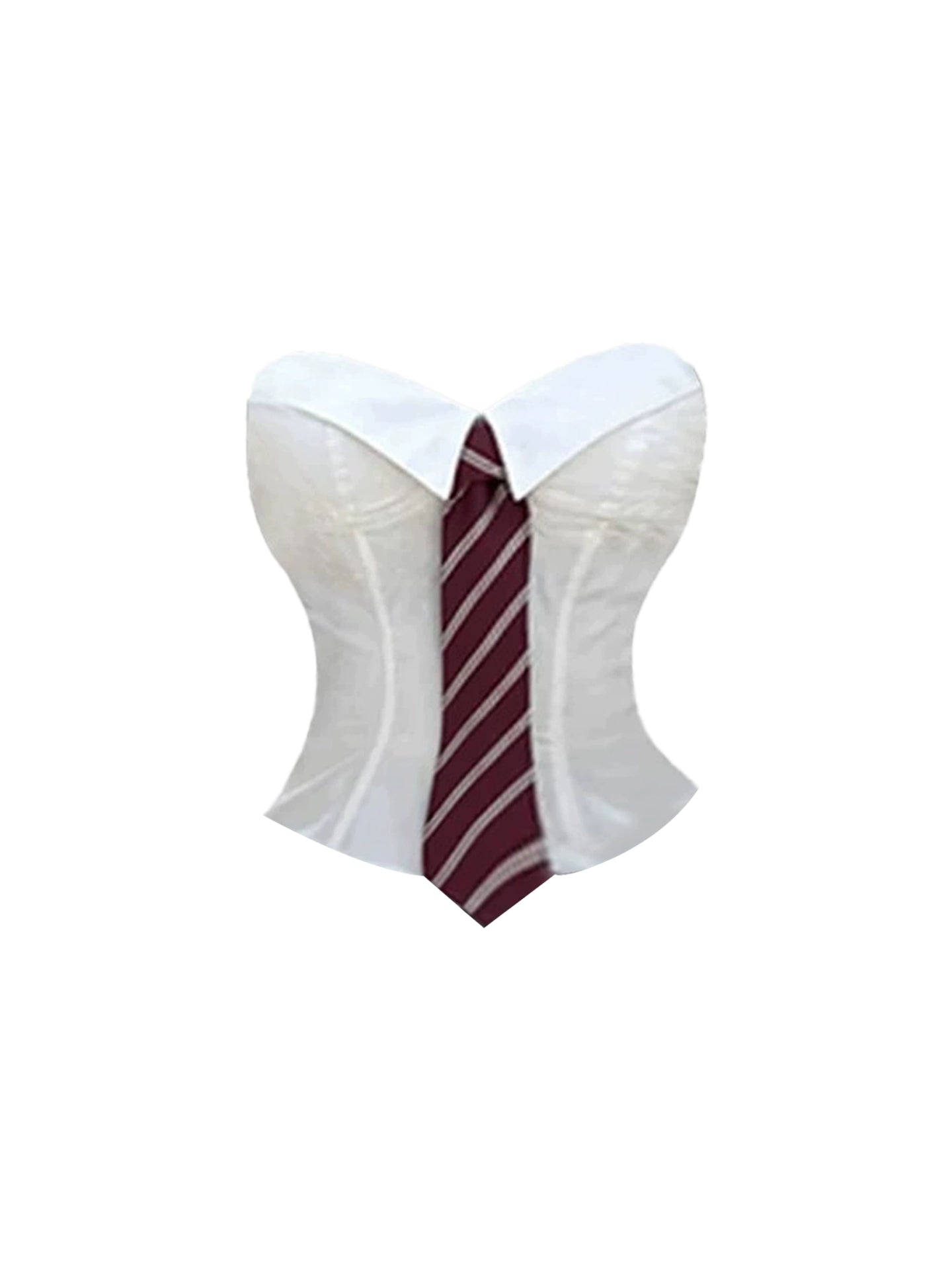 Y2K Style White Corset Red Stripe Tie A-Line Mini Skirt Preppy Two-Piece Set Gray Pinstripe Pleated Strapless Short Dress AP5242