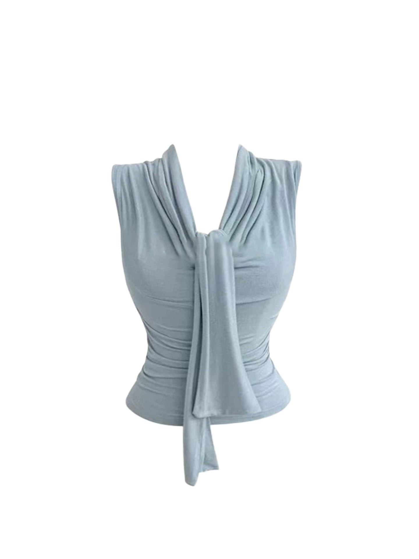 New Tendency V Neck 2-Piece White Lace Mini Dress Light Blue Sleeveless Tie-Neck Crop Top Bodycon Short Dress AP5243
