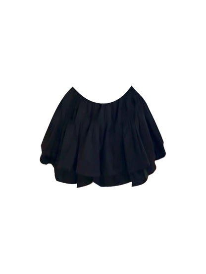 Everyday Wear Corset Top Ruffled A-Line Mini Skirt Chic Black Off-Shoulder Spaghetti Strap Two-Piece Short Dress AP5245