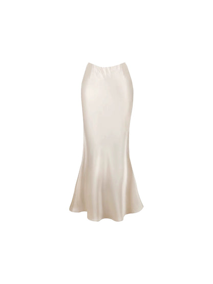 Boho-Inspired  Lace-Trimmed Spaghetti Strap Maxi Skirt 2-Piece Set Ivory Satin Corset Mermaid Long Dress AP5246