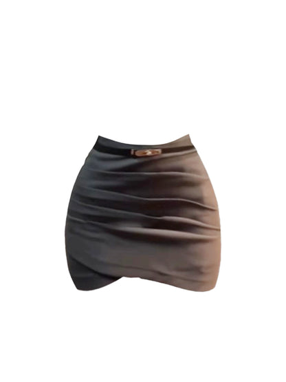 Exquisite Nude Corset Top & Dark Gray Ruched Mini Dress Simple High-Collar Bodycon 2-Piece Short Dress AP5247
