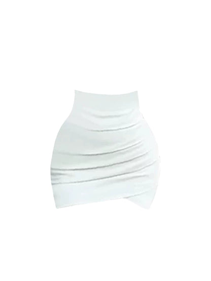 Enchanting Light Blue Jewel Neck Tie-Neck Crop Top Bodycon Mini Dress Chic White Ruched Asymmetric 2-Piece Short Dress AP5251