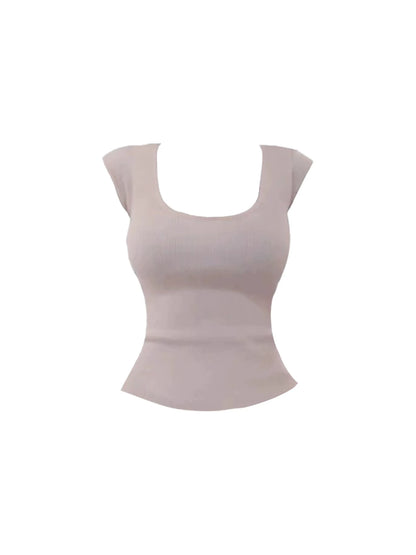 Wonderful Cinched-Waist Crop Top Bodycon Mini Dress Elegant Light Nude Square Neck Short-Sleeve Short Dress AP5253