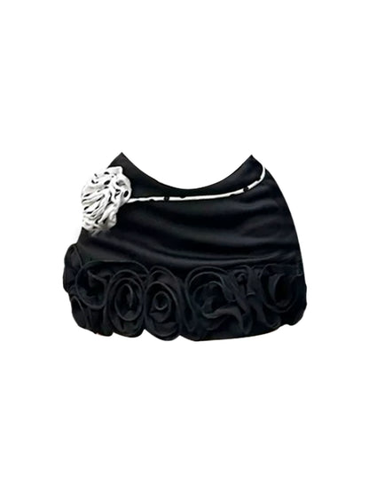 Splendid 2-Piece Set Lace Polka Dots Top Bodycon Ruffled Mini Skirt Fashionable Black Spaghetti Strap Floral Applique Short Dress AP5257