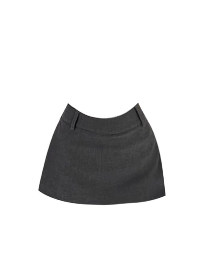 Avant-Garde Long Sleeve 2-Piece Dark Gray Mini Skirt Simple White Turtleneck Fitted Crop Top A-Line Short Dress AP5260