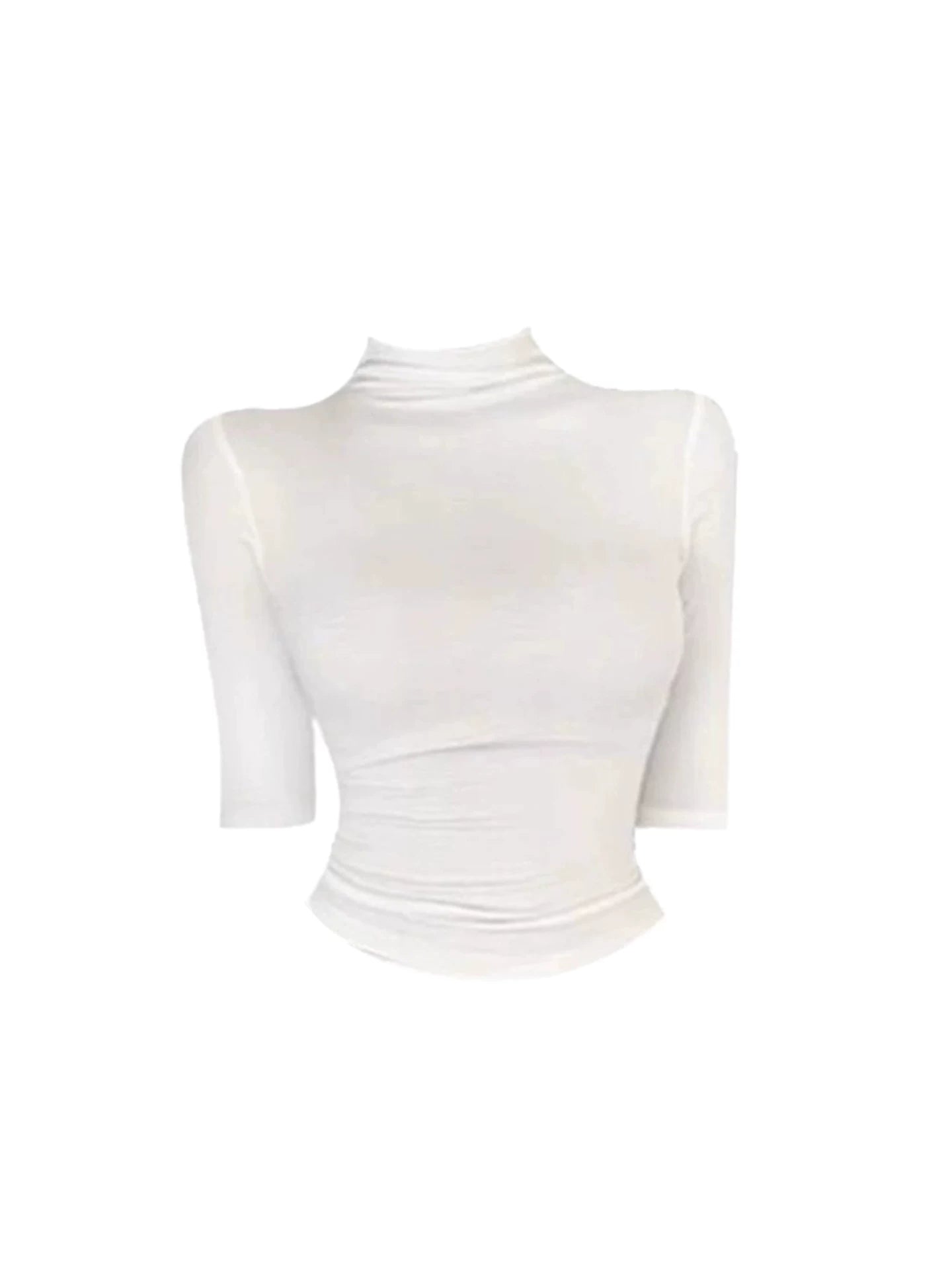 Avant-Garde Long Sleeve 2-Piece Dark Gray Mini Skirt Simple White Turtleneck Fitted Crop Top A-Line Short Dress AP5260