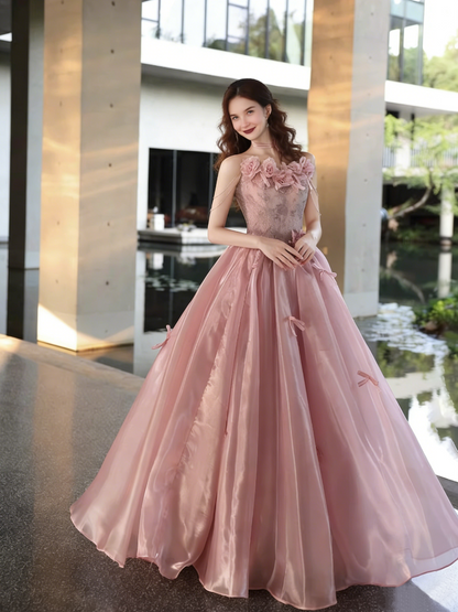 Eye-Catching Pink Off-Shoulder A-Line Sweet 16th Dresses Bow Lace Beading Appliques Prom Dress AP5261