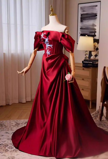 Fresh Off-Shoulder Red A-Line Sweet 16th Dresses Sequins Beads 3D Appliques Prom Dress AP5262