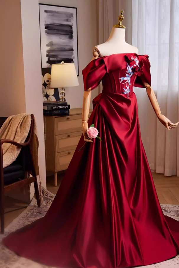 Fresh Off-Shoulder Red A-Line Sweet 16th Dresses Sequins Beads 3D Appliques Prom Dress AP5262