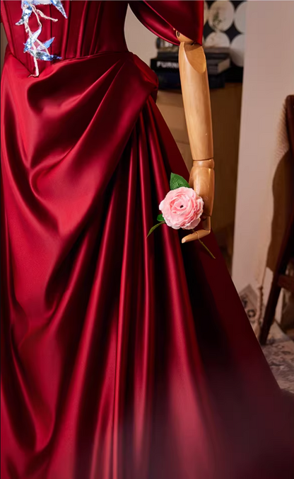 Fresh Off-Shoulder Red A-Line Sweet 16th Dresses Sequins Beads 3D Appliques Prom Dress AP5262