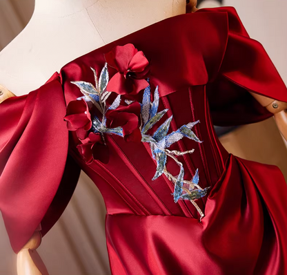 Fresh Off-Shoulder Red A-Line Sweet 16th Dresses Sequins Beads 3D Appliques Prom Dress AP5262