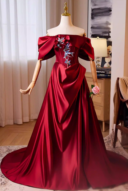 Fresh Off-Shoulder Red A-Line Sweet 16th Dresses Sequins Beads 3D Appliques Prom Dress AP5262