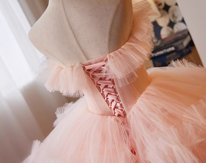 Voluminous Strapless Pink Tulle A-Line Sweet 16th Gowns Sequins Beading Prom Dress AP5263