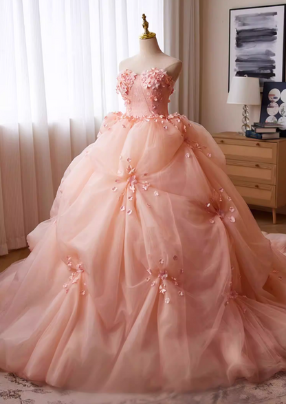 Sleek Strapless A-Line Sweet 16th Gowns Appliques Beads Lace Prom Dress AP5265