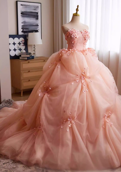 Sleek Strapless A-Line Sweet 16th Gowns Appliques Beads Lace Prom Dress AP5265