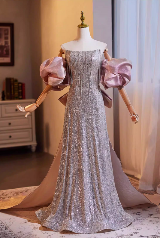 Dainty Off-Shoulder A-Line Sweet 16th Dresses Sequins Tassel Prom Dress AP5266
