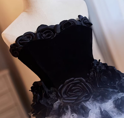 Romantic Strapless Ruffles Tulle A-Line Sweet 16th Gowns Handmade Flowers Prom Dress AP5267